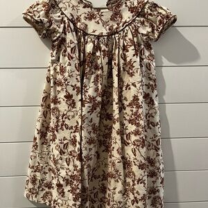 Kelly's Kids Brown Cream Floral Toile Bishop Dress Size 5/6